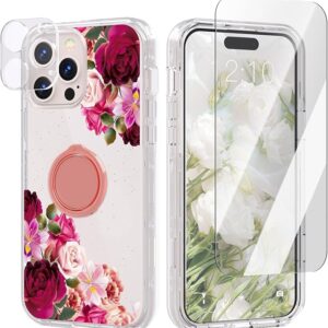 ACKETBOX iPhone 14 Pro Max Case – Floral, Ring Stand & Protectors